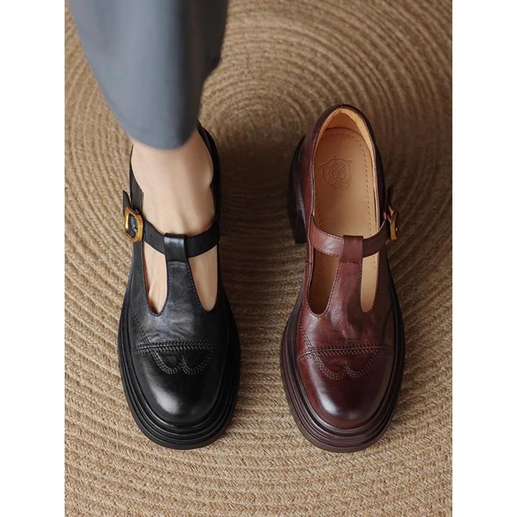 2025 Retro T-Strap Chunky Heel Mary Jane Women's Black Platform Shoes