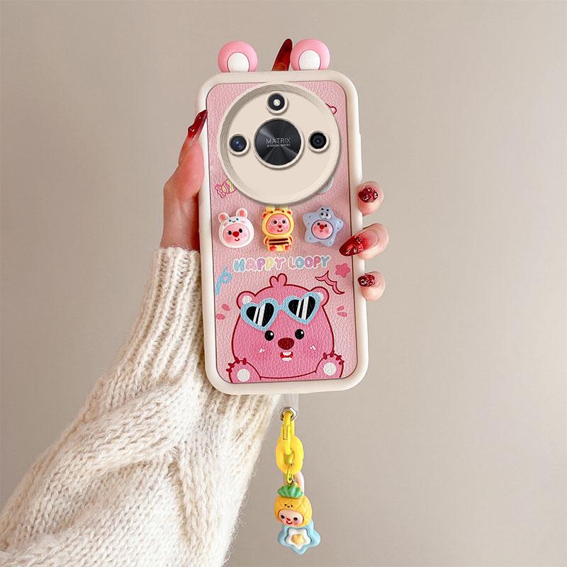 KEYSION Cute Ear 3D Cartoon Case for HONOR X9c Smart 5G with Bracelet Soft Silicone Shockproof Phone Cover for Huawei Honor X9c Smart