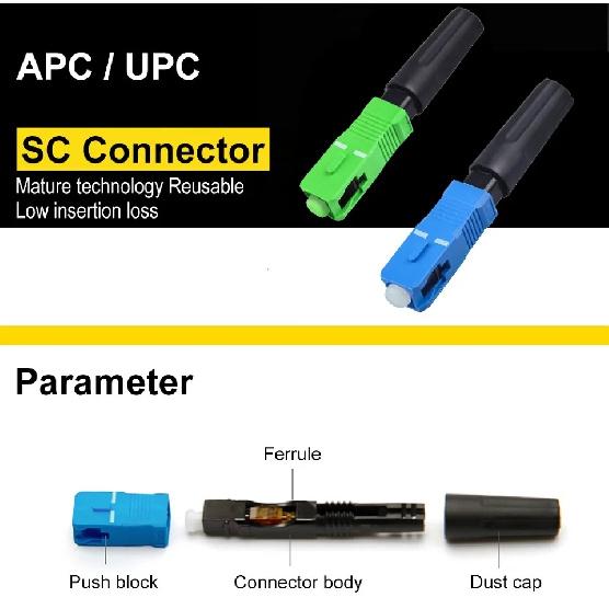 ONTi SC Optic Fiber Fast Connector UPC/APC Embedded Fiber Optic Connector Quick Connector Cold FTTH SC Single Mode Adapter