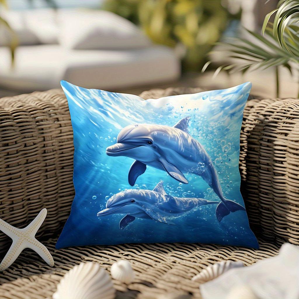 1 Pezzo Copricuscino da Lancio Subacqueo con Due Delfini, Adatto per Divano, Camera da Letto, Soggiorno, Un Regalo Curativo per gli Amanti degli Animali Marini.