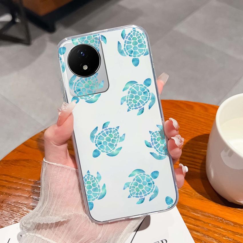 For Vivo Y02 Y02A Y02S Y10 Y11 Y12 Y12a Y13 Y15 Y15a Y16 Y17 Y19 Clear TPU Case Ocean Whale Pattern Anti Drop Back Cover For Vivo Silicone Phone Shell