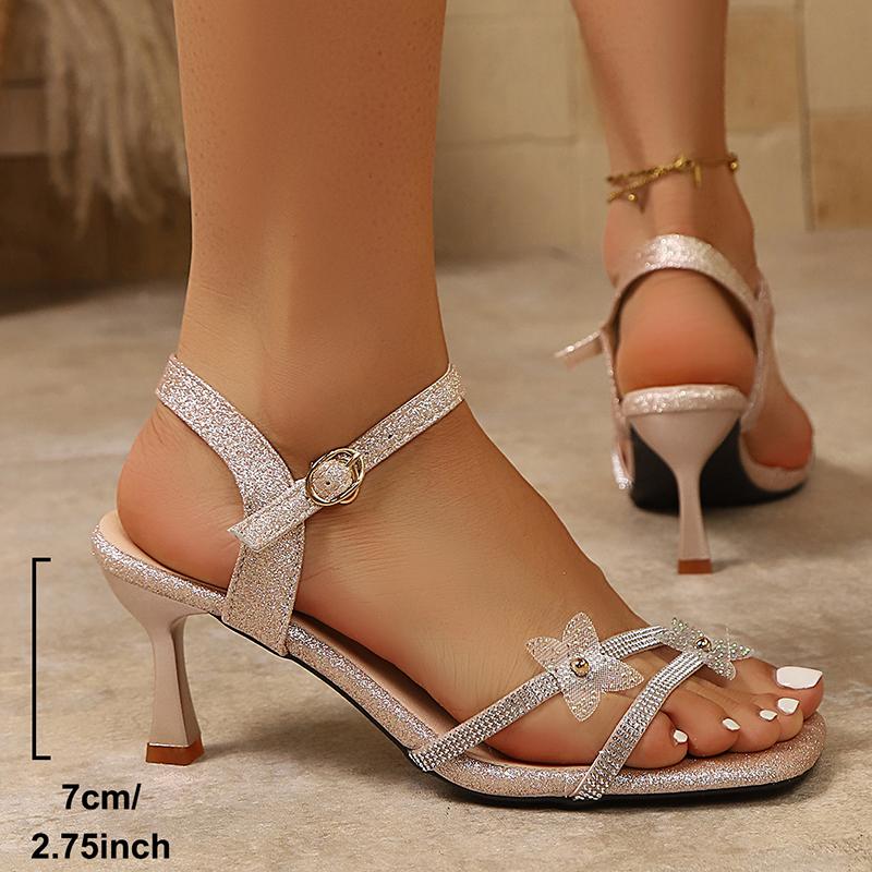 

Модные туфли-босоножки на высоком каблуке с блестящими кристаллами в виде цветов для женщин, с ремешком на щиколотке, с квадратным носком, для вечеринок и банкетов, летние комфортные сандалии на тонком каблуке 41 розового золота
