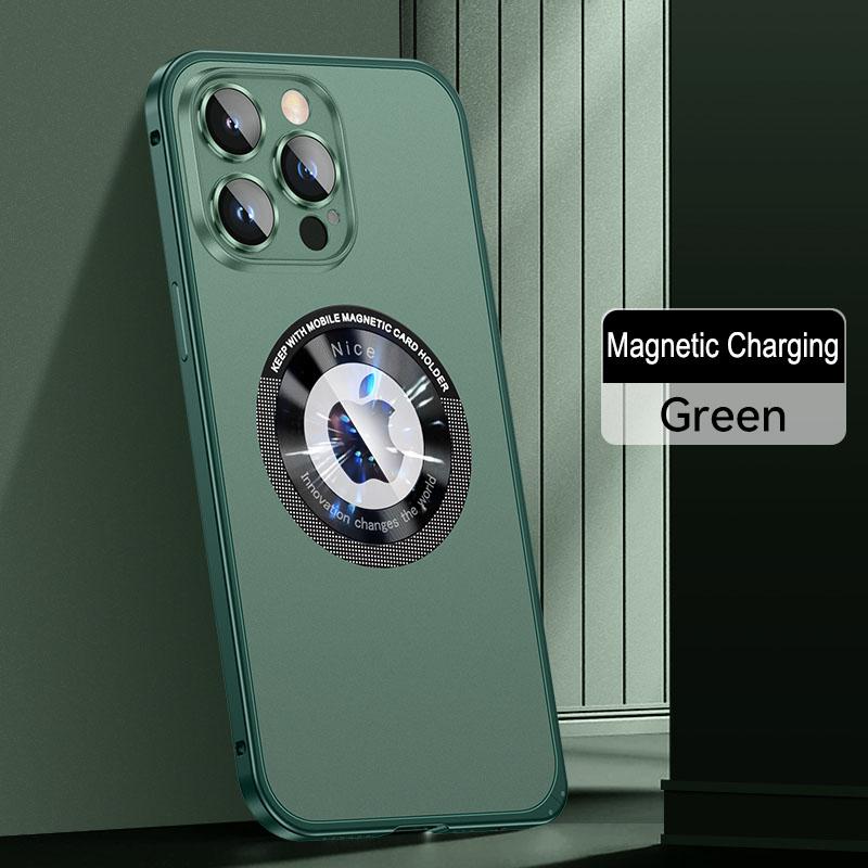 Latest Style Magnetic Wireless Charging Aluminum Metal Case For iPhone 16 15 14 13 12 Pro Max Lens Glass Film Hard PC Back Cover