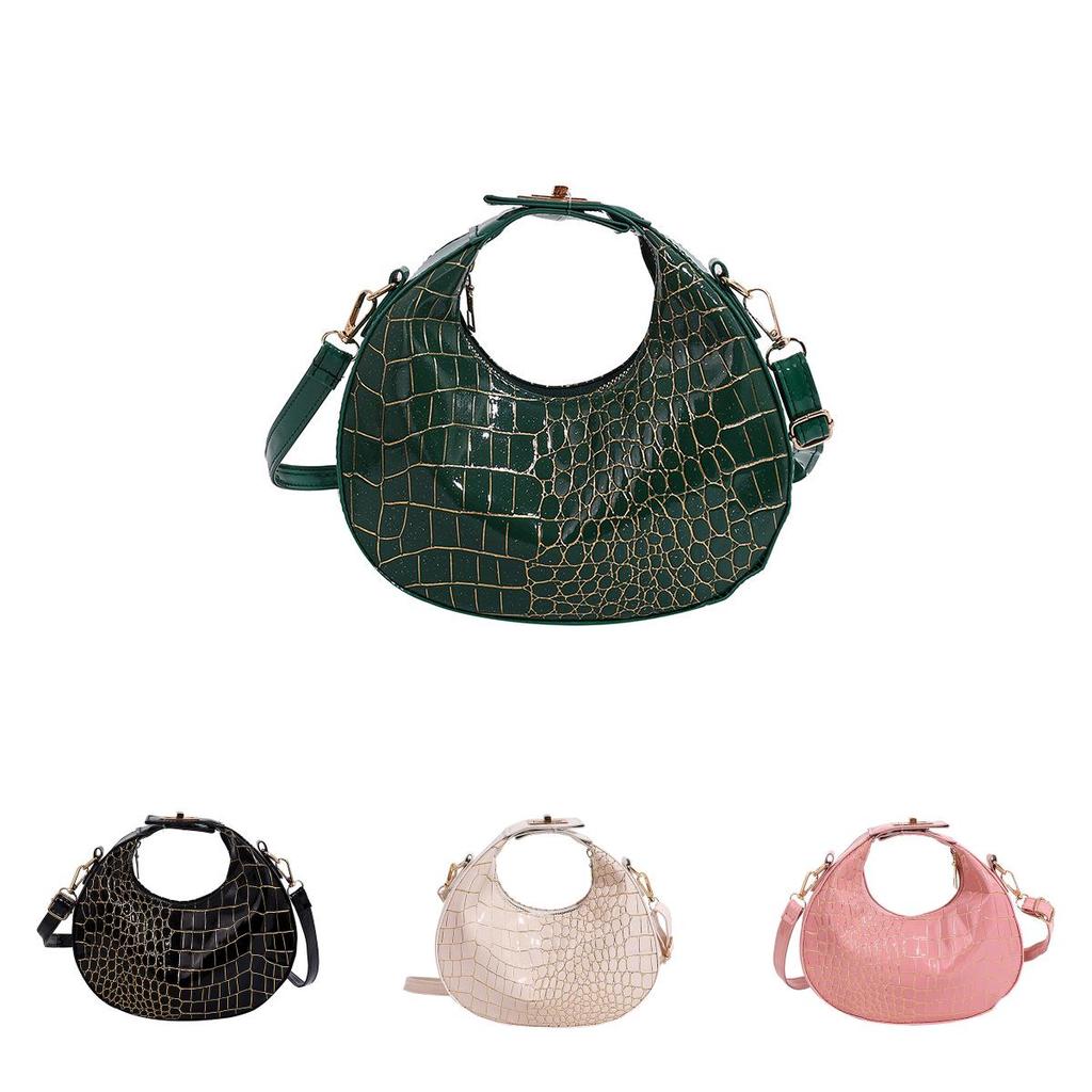 Korean Style Pu Duffle Bag With Crocodile Design And Zipper Top Handle For Everyday