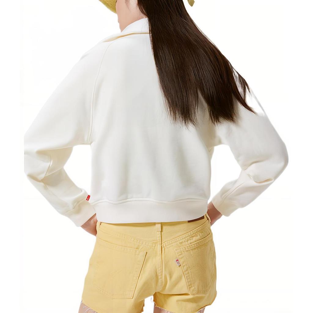 Levis FW22 Solid Color Zip Collar Long Sleeve Sweatshirt Women sweatshirt White A5194-0001