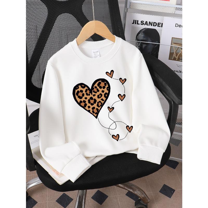 Leopard Heart Pattern with Love Arrows 2026 New Girls Long-sleeve Casual Crewneck Sweatshirt 110 белый