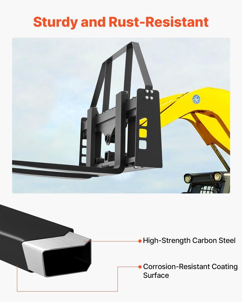 Skid Steer Pallet Fork Frame, 1814 Kg Rated Capacity, 115 Cm Pallet Fork Frame Attachments with 50.8 Mm Hitch Receiver & Spear Sleeves, Fit for Quick