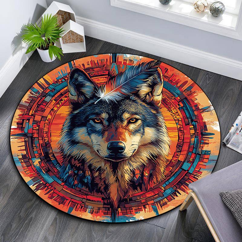 Wolfsgeist Runder Teppich, Teppich für Wohnzimmer Schlafzimmer Sofa Spielzimmer Dekor, Rutschfeste Bodenmatte