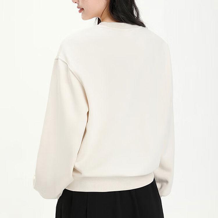 Anta Lifestyle Series Letter Round Neck Pullover Loose Fleece Sweatshirt Women Sweatshirt Stone-White 162348706-1