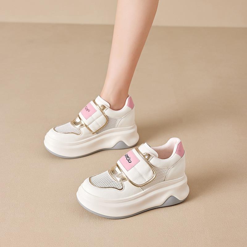 Small size mesh white shoes women's thick sole inner height increase dad shoes women's Velcro casual women's shoes