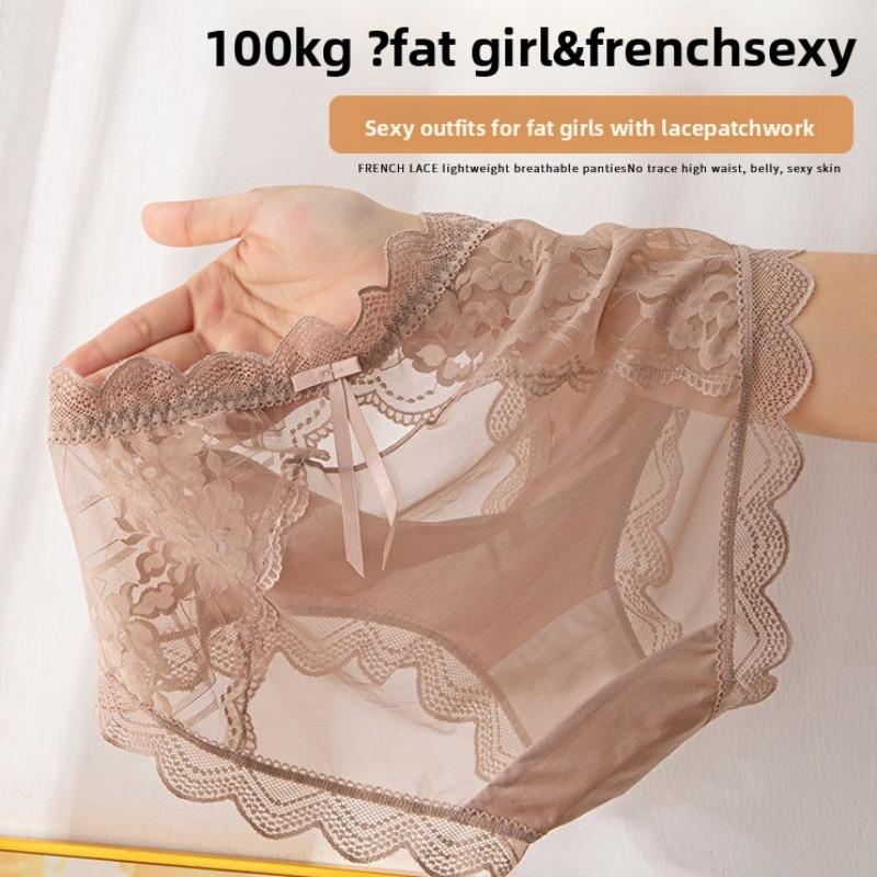 Big Size Ladies Summer New Style Pure To Hollow Lace Pure Cotton Crotch Breathable Waist Triangle Briefs