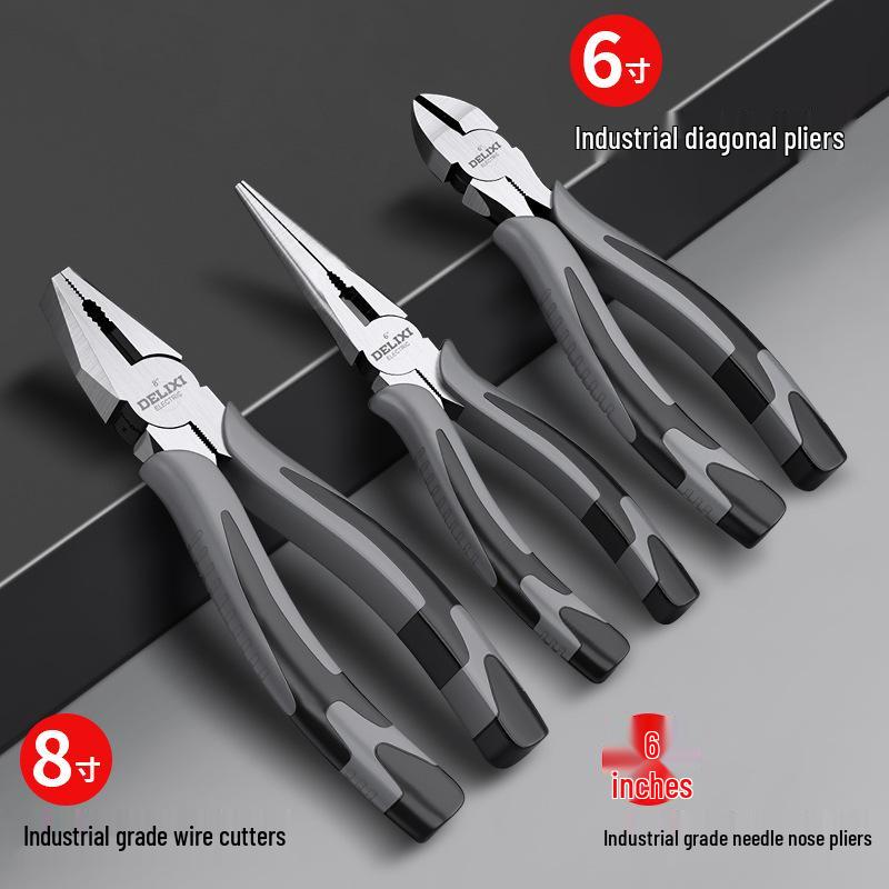 Delixi Electric Multi-functional Needle-Nose Pliers - Steel Wire Angled Pliers for Electricians and Household Use