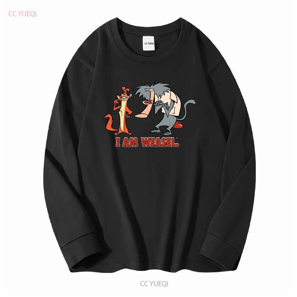 Official I Am Weasel Characters T Shirt Black vintage Washed Breathable Comfortable Top For Everyday Wear Soft designer clothes
