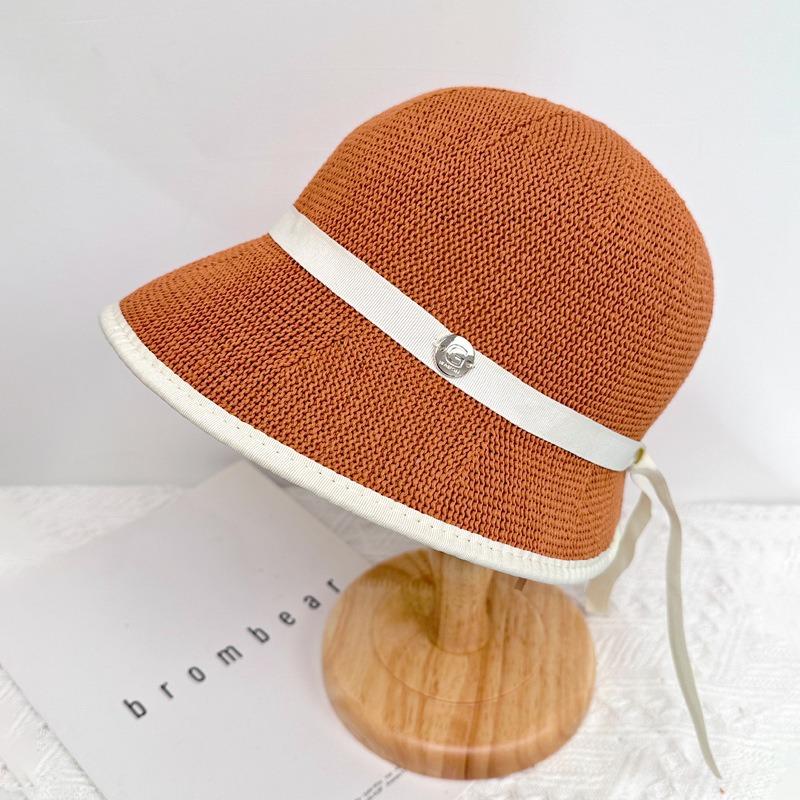 Spring and Summer Women's British Top Hat Thin Knitted Basin Hat Seaside Vacation Simple Sunshade Fashion Bucket Hat