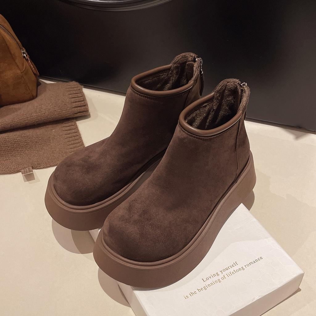 Frosted Real Soft Leather Big Head Thick-soled Muffin Martin Boots Women's 2025 Autumn and Winter Velvet Chimney Chelsea Short Boots Tide