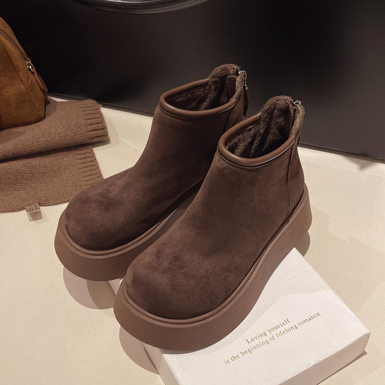 

Матовые из натуральной мягкой кожи, с большой головкой, на толстой подошве, ботинки Мартин-маффины, женские осенне-зимние бархатные сапожки-чулки 40 коричневый