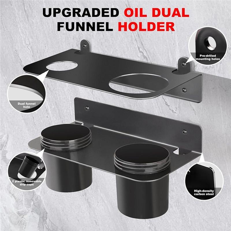 HHO-Aluminum Alloy Car Coolant Funnel Stand Bracket Wall-Mounted Rack With Dual Storage Cup Support