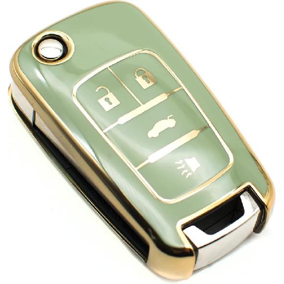FEYOUN Key Fob Cover Compatible With Buick Encore Chevy Chevrolet Camaro Equinox Impala Sonic Trax GMC Terrain Flip 4 Buttons TPU Remote Keyless Key