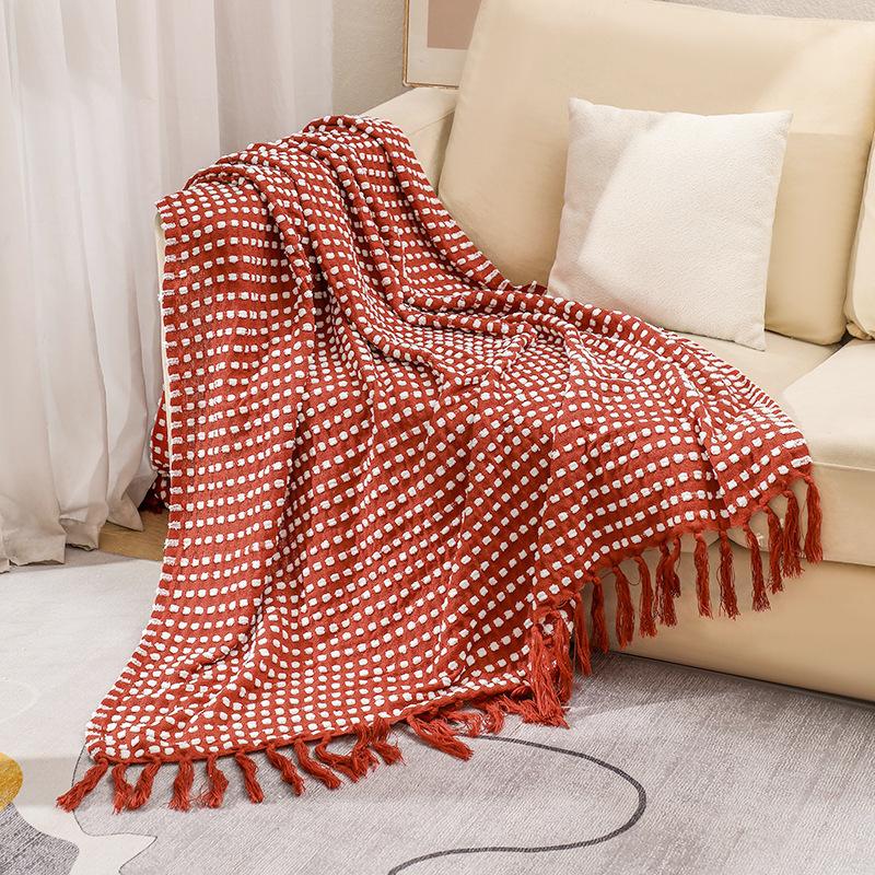 Chenille Knitted Bean Throw Blanket Summer Thin Sofa Cover Blanket Air Conditioning Bed Tail Blanket Woven Blanket For Office Nap Use