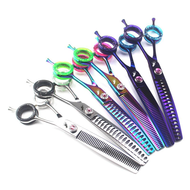 7.0 Inch Color, Dense Teeth Fishbone Teeth Pet Grooming Scissors, Tooth Scissors Curved Scissors, Trimming Scissors And Curved Teeth Scissors 3 Colors