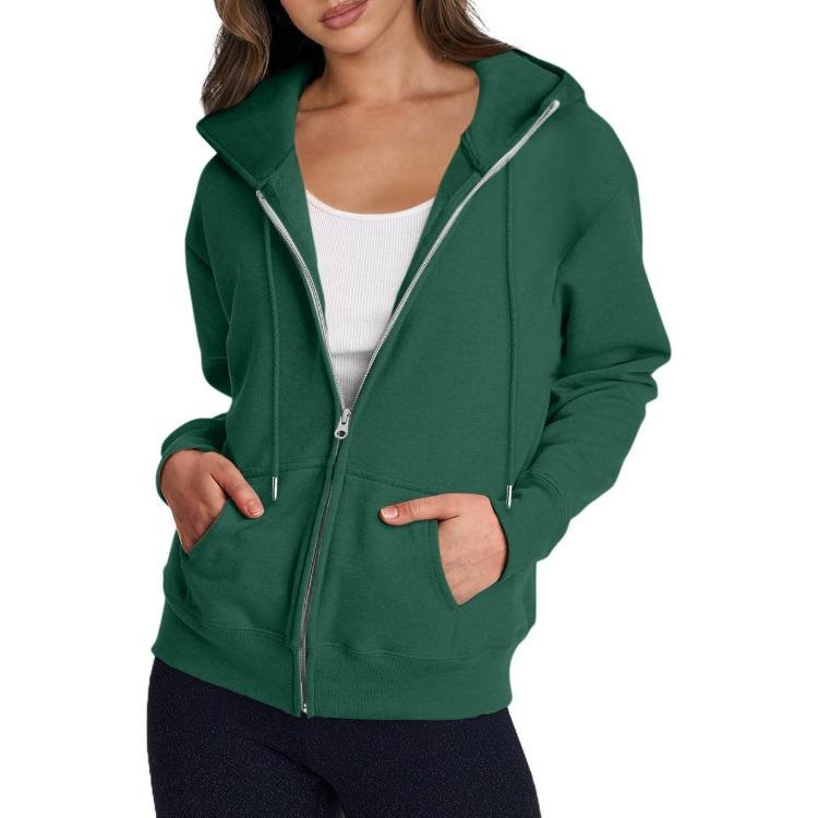 Cool Zippered Solid Color Heading Women Posted Sweatshirt Long Sleeve Casual Fashion