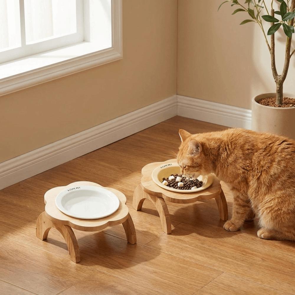 Ceramic Flower Shaped Pet Bowl Non-Slip Raised Cat Food Bowl Elevated Cat Bowl Neck Protection