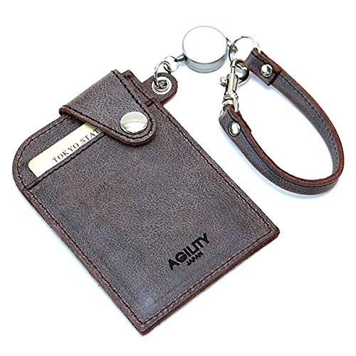 AGILITY Affa "Seek" Leather Pass Case with Reel, Holds 2 IC Cards