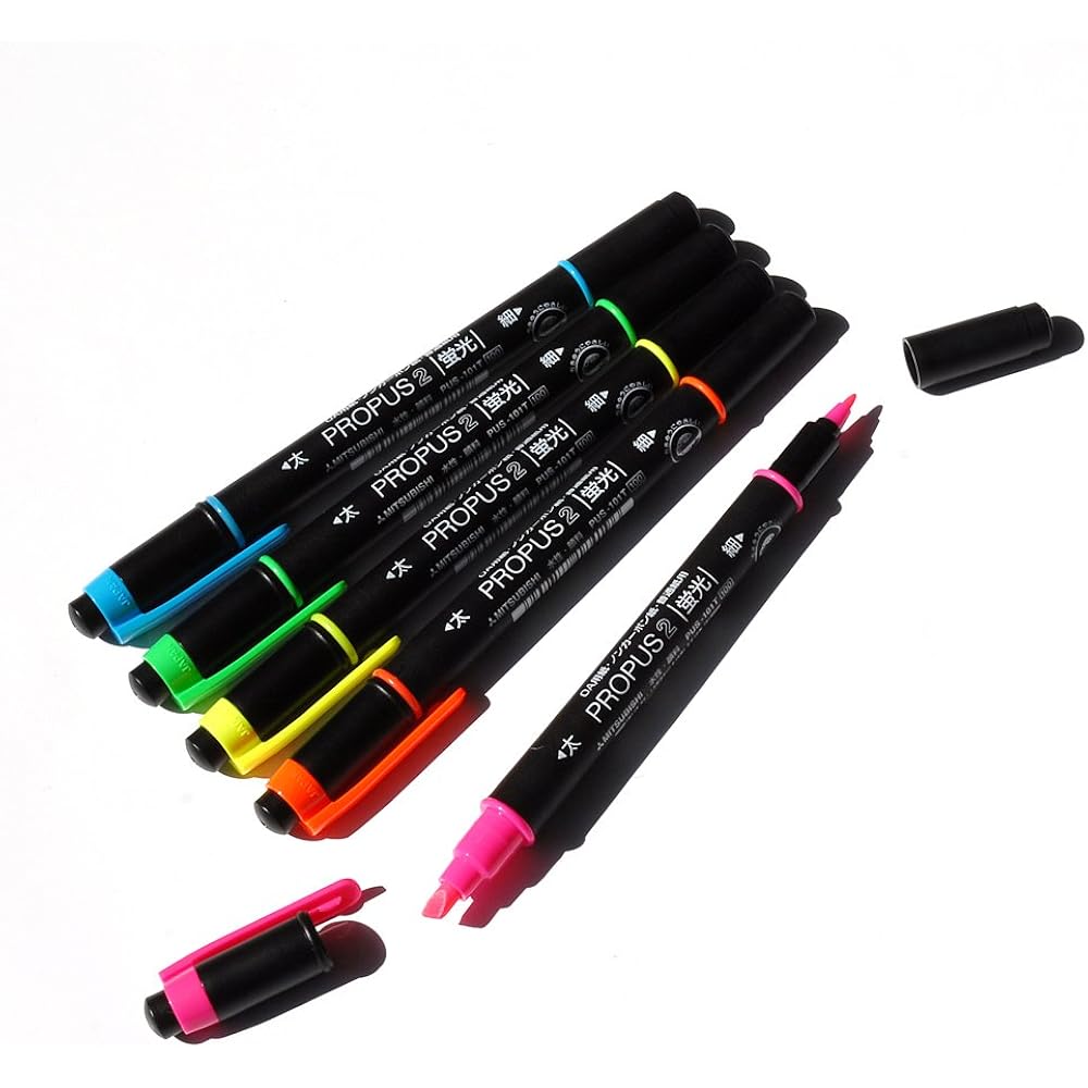Mitsubishi Pencil Highlighter Propus 2 Bold and Fine, 5 Colors PUS101TN5C