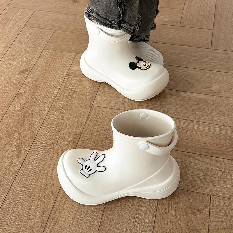 

Милые мультяшные Микки однотонные дождевые туфли женские 2025 лето новая мода верхняя одежда взрослая резиновая обувь нескользящие резиновые сапоги 39 бежевый