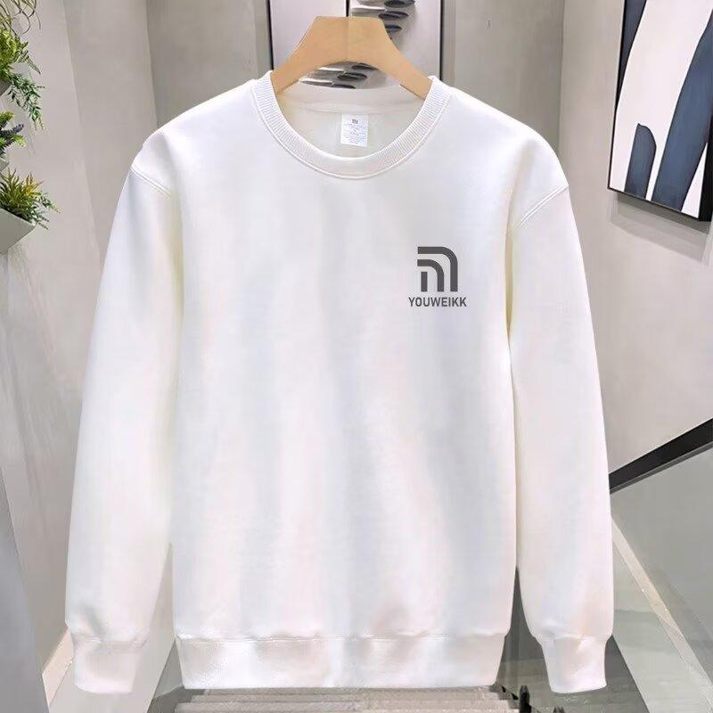 

Мужской топ с длинным рукавом с принтом в корейском стиле, новый, с круглым вырезом, свободный, повседневный, базовый слой 5XL белый