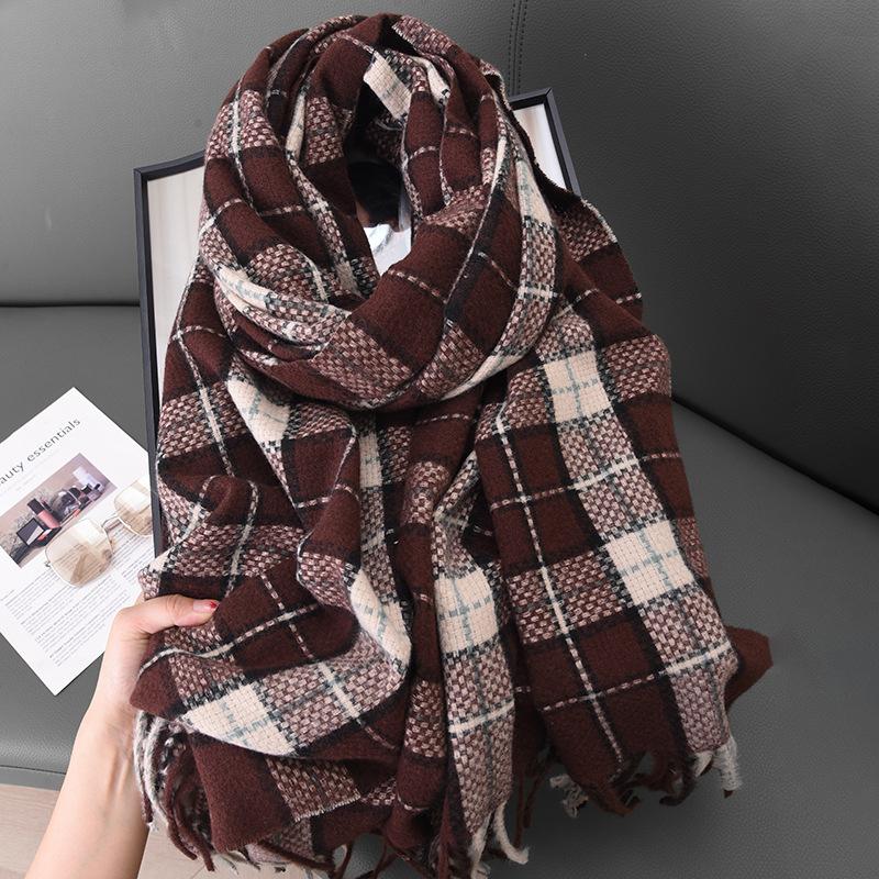 2026 New Woven Field Grid Scarf Imitation Cashmere Fringed Shawl Autumn and Winter Advanced Sense Thickened Scarf