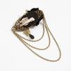 Multi Layer Chain Skull Brooch Antique Metal Lapel Pin Velvet Rose Brooch  For Cosplay Costume