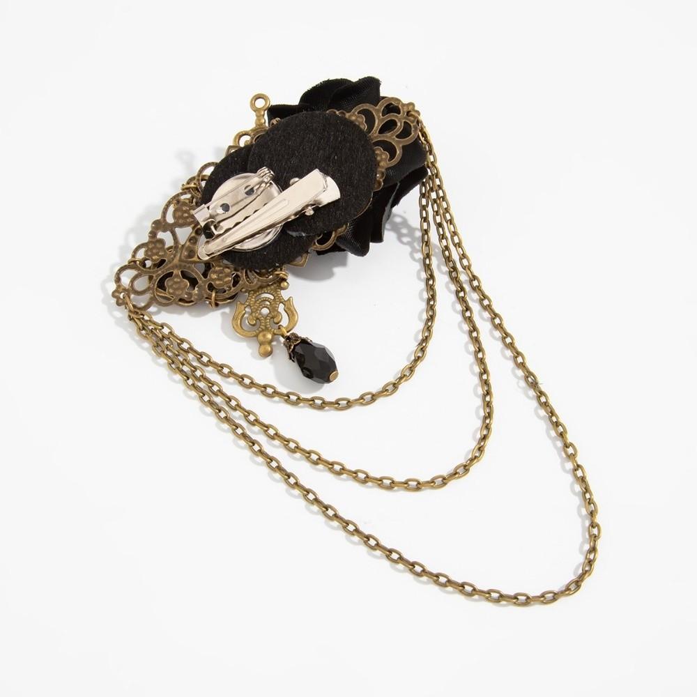 Multi Layer Chain Skull Brooch Antique Metal Lapel Pin Velvet Rose Brooch For Cosplay Costume