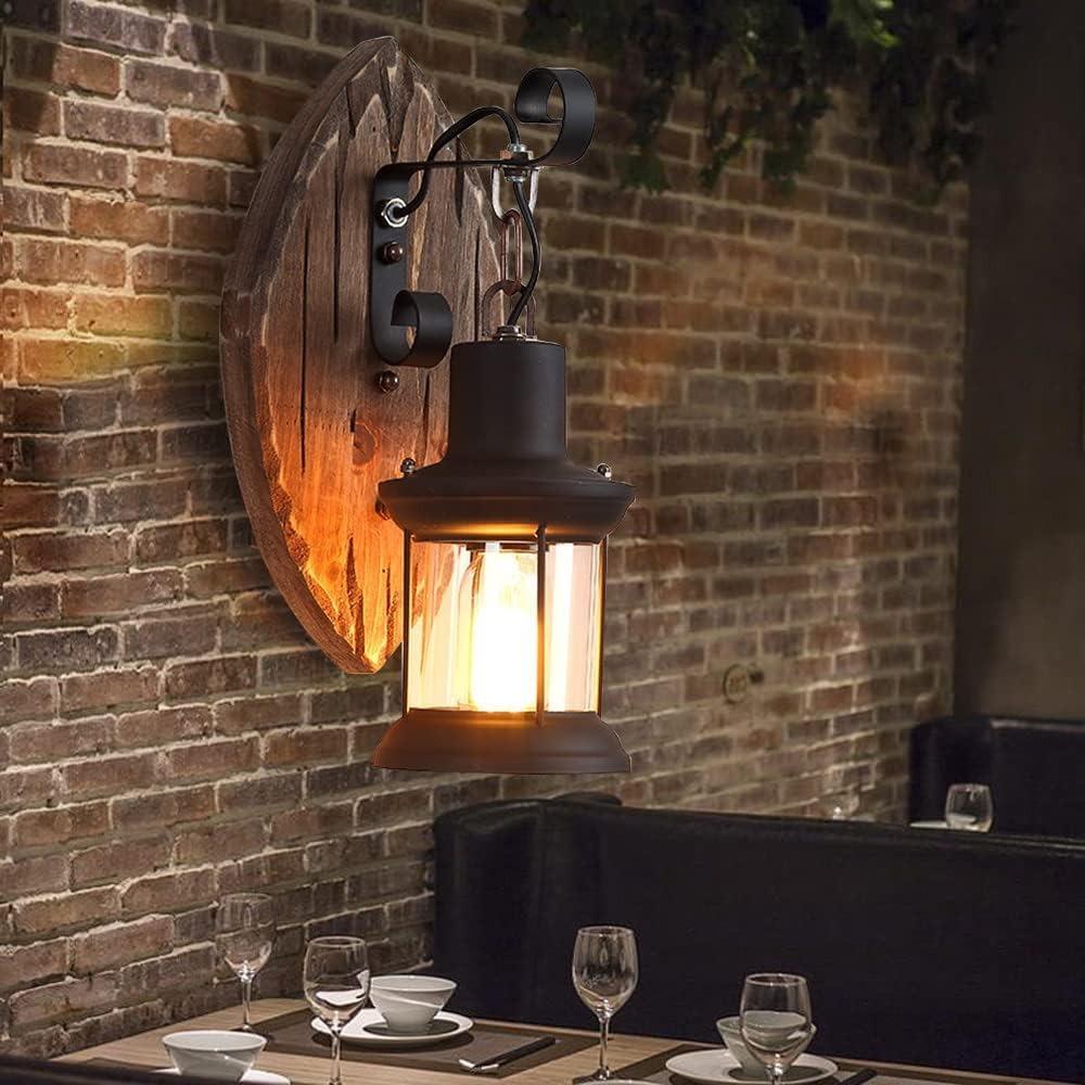 Retro Rustic Wall Lamp Industrial Vintage Wall Light Fixtures Farmhouse Antique Wooden Sconces For Aisle Hallway Bedroom Beside