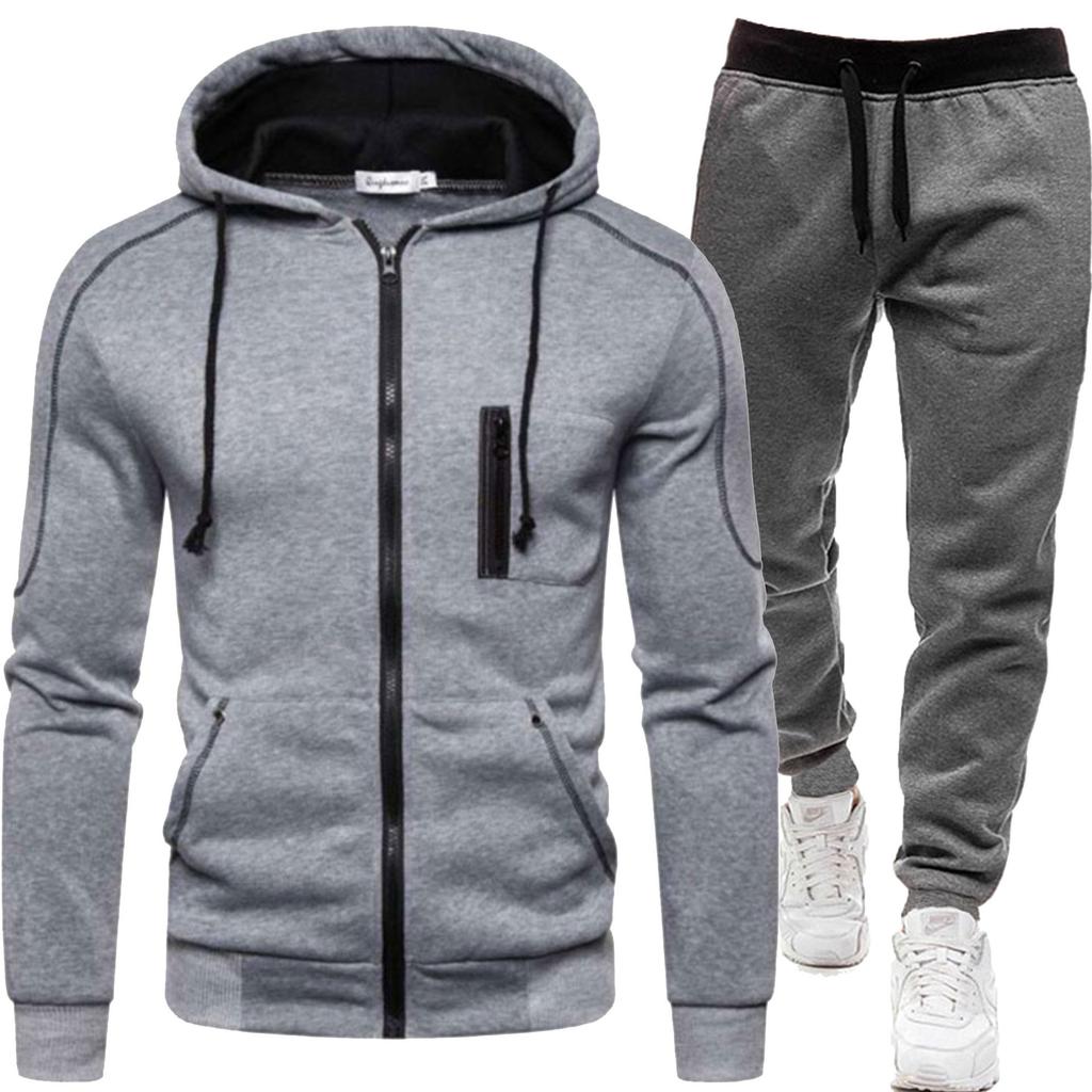 / New Men's Casual Sports Cardigan Hooded Sweatshirt Set