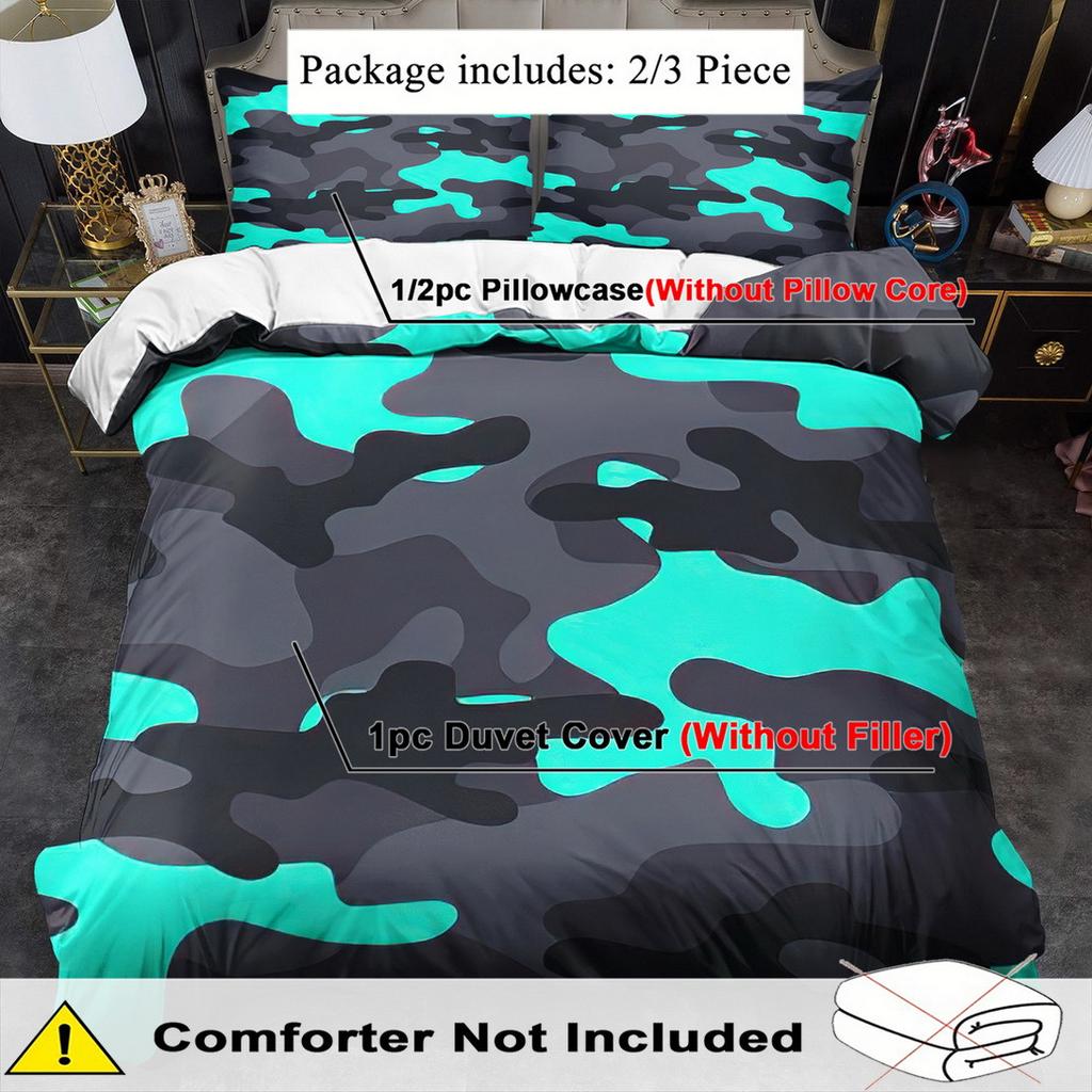 2/3Pcs Camouflage Print Duvet Cover Set 100% Polyester Soft Breathable Bedding With Pillowcases Machine Washable All Season