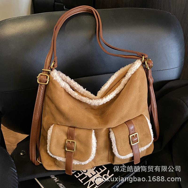 Korean Fashion Exquisite Versatile Simple Casual Shoulder Double Shoulder Foreign Style Suede 2025 Autumn and Winter Women's Tote Bag