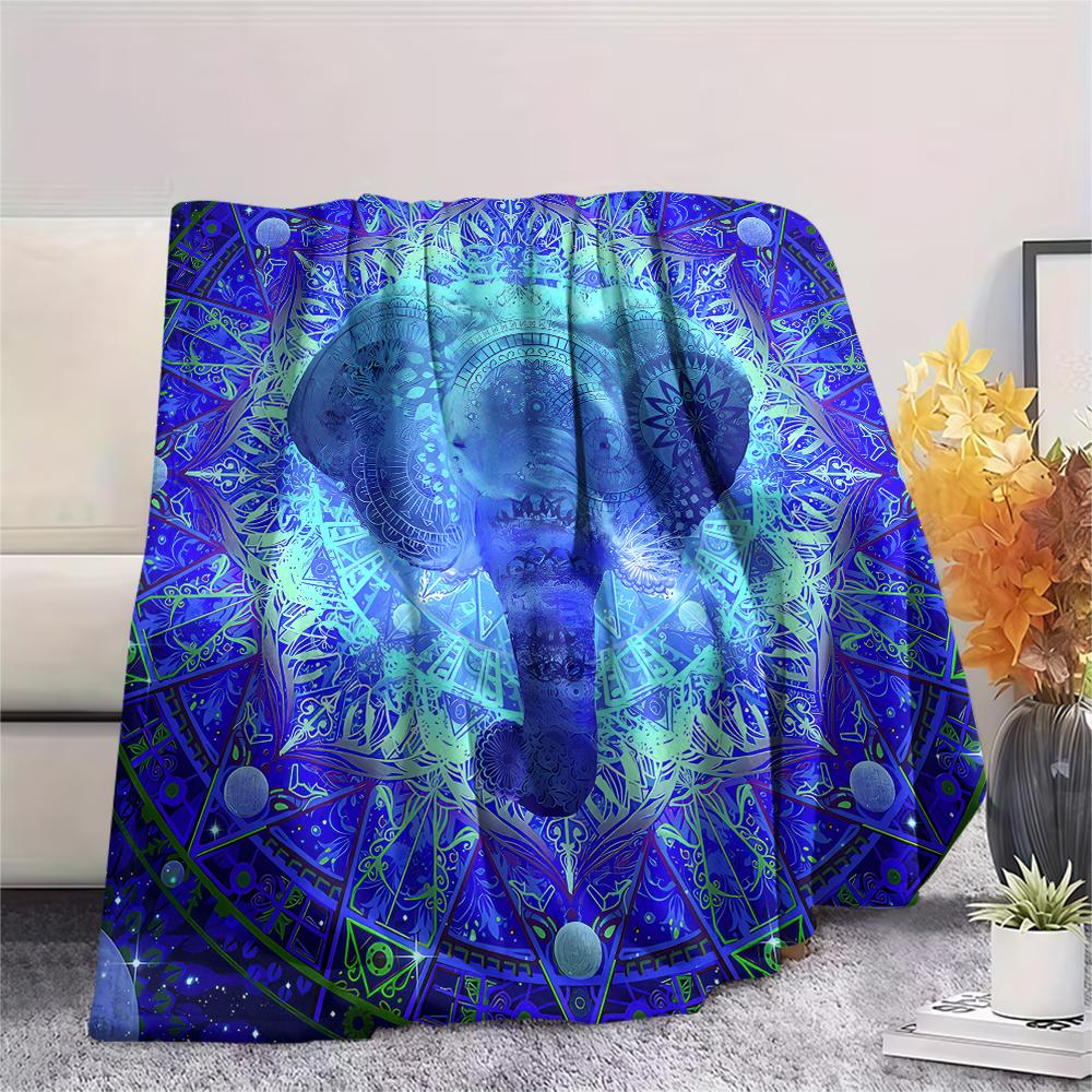 1Pc Abstract Elephant Print Flannel Blanket, High quality Comfortable for All Seasons, Home Decor, Warmth and Comfort, Perfect for Gifts