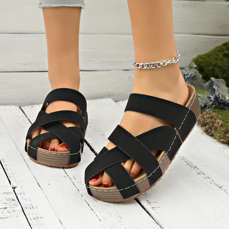 Fashion Women Cork Flat Slippers Non-slip Platform Shoes for Women Lightweight Sandals Comfortable Outdoor Beach Slippers Slides Women