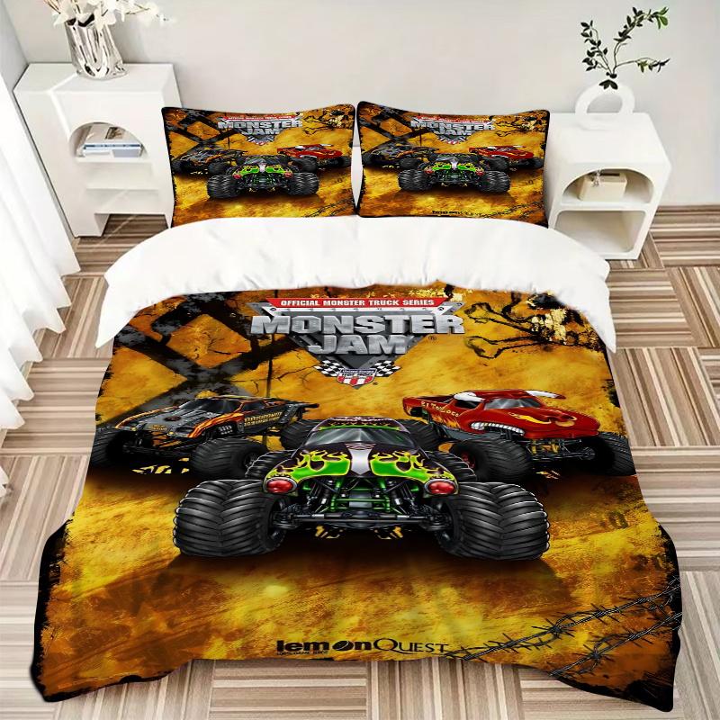 3pcs Monster Truck Series Home Bedding Set-Universal Three-Piece Suit for Bedroom, Guest Room, Living Room, Hotel-Perfect Gift for Fans, Tra