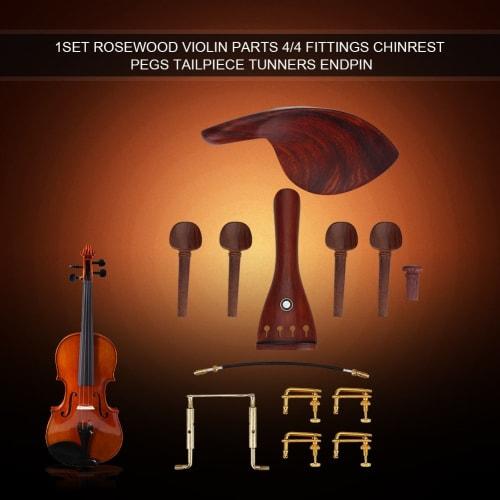 Professional 4/4 Size Violin Fitting Set with Shoulder Rest, Chin Rest, Tuner, Tailpiece, Endpin, and Screws for Practice, Concerts, and Beginners to