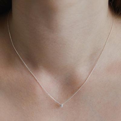 (925 Silver) Water Drop Bezel Chain Necklace NZ2419