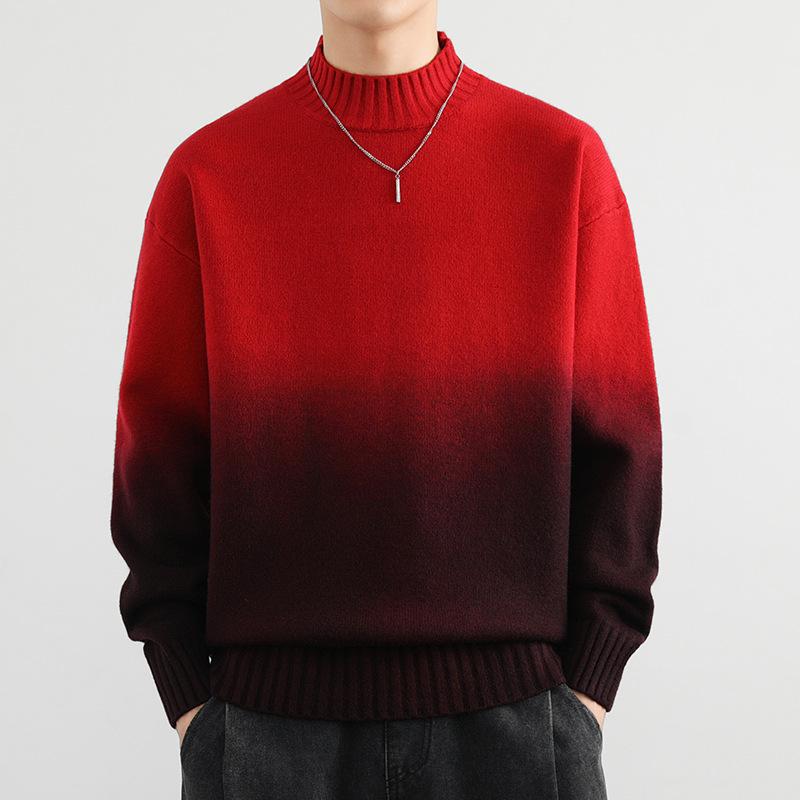 Men's Gradient Sweater, Half-High Collar, 2024 Autumn/Winter Trend, Soft & Fluffy Knit, Warm Base Layer