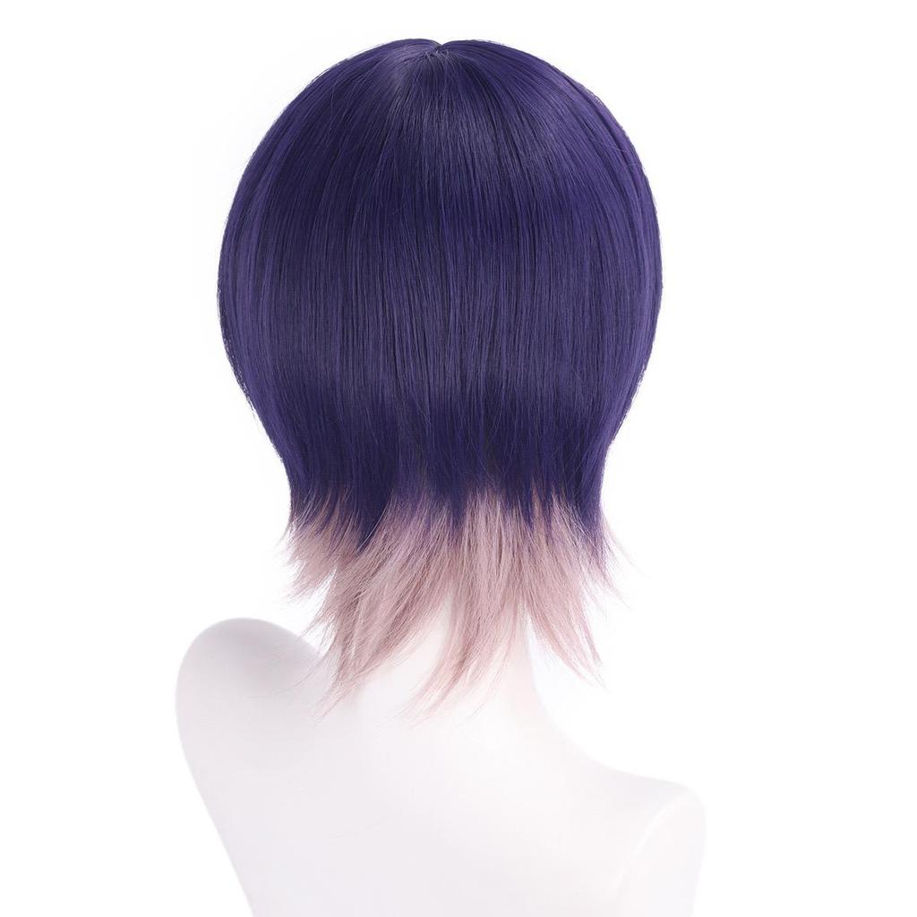 Kenmochi Toya Cosplay Wig, Purple Gradient Short Heat Resistant Synthetic Hair for Halloween Party