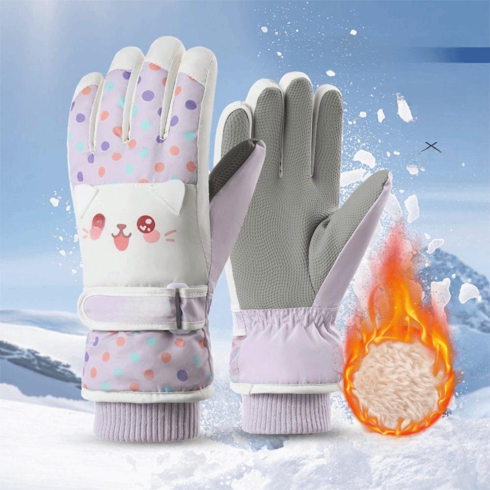 Full Finger Kids Snowboard Gloves Thicken Girls Skiing Gloves Kawaii Children Ski Gloves  Camping