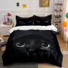 Ensemble de literie Chat Noir Mystérieux 3 pièces, Housse de couette imprimée Chat Noir à Capuche avec Yeux Lumineux + 2 Taies d'oreiller, Décor Fantaisie Sombre