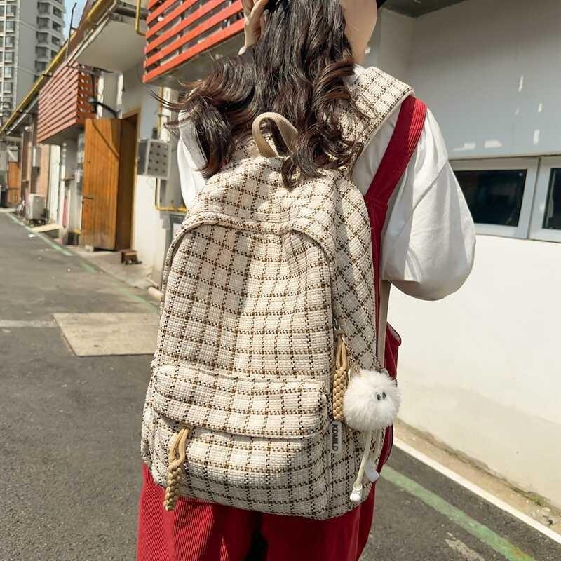 Chic Japanese Plaid Backpack High Quality Lightweight Long-lasting Design