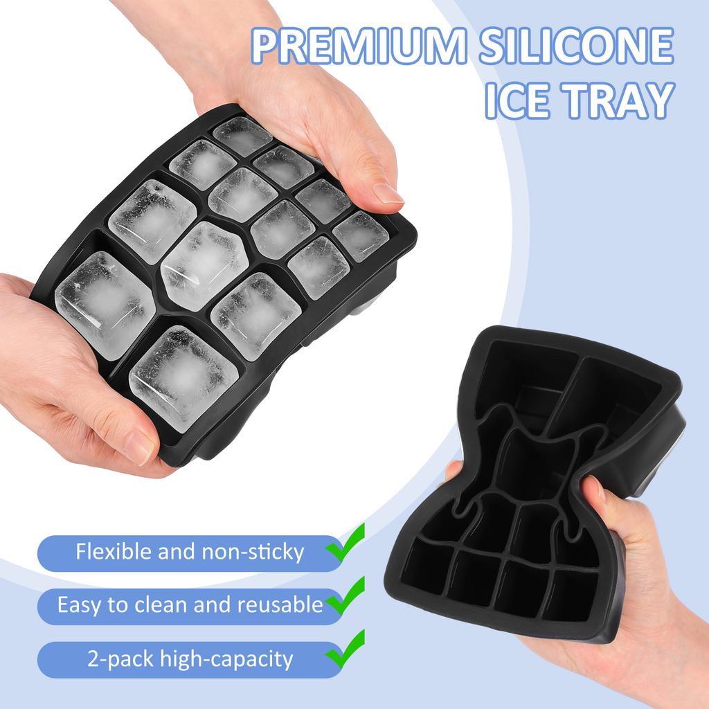 2Pcs Silicone Ice Cube Tray with Lid Reusable Multi Size 13 Grid Square Ice Cube Mold for Freezer Whiskey Cocktail Ice Cube Tool