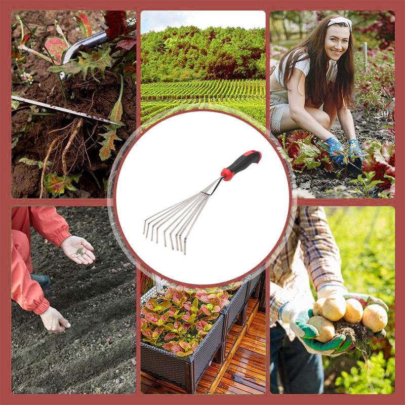 Hand Rake Small Garden Rake Hand Cultivator Tool Short Metal Soil Tiller Manual Weeding Gardening Tool For Planting Lawn Yard