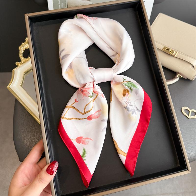 Chinese Bustling Romantic Printed Silk Scarf Square Scarf High-end Shawl Sunscreen Neck Small Square Scarf Headscarf Women's Scarf